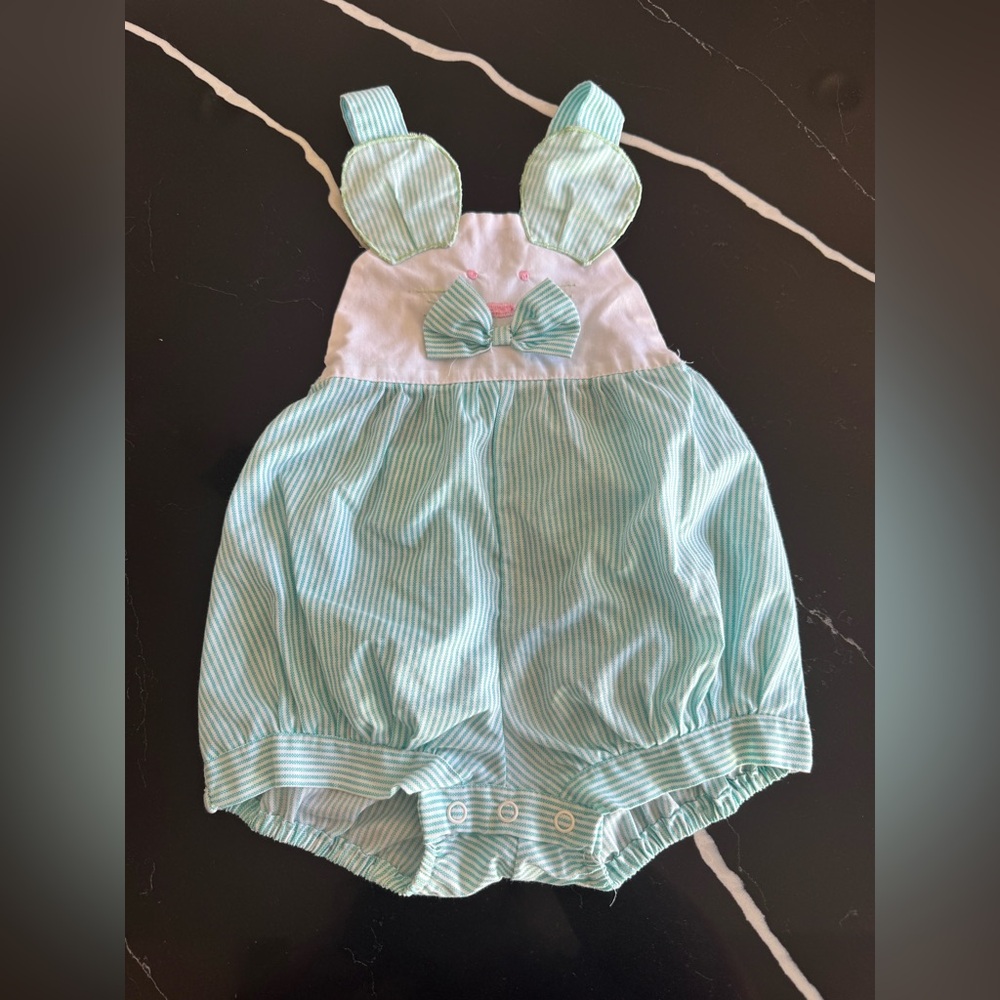 Vintage Stripedβ Baby Romper with Bunny Design